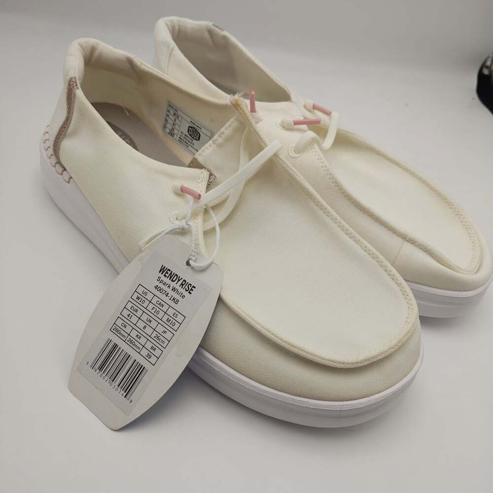 HEYDUDE Wendy Rise Spark White Women Shoes Size 10 Slip On Canvas NWT 40074-1K8